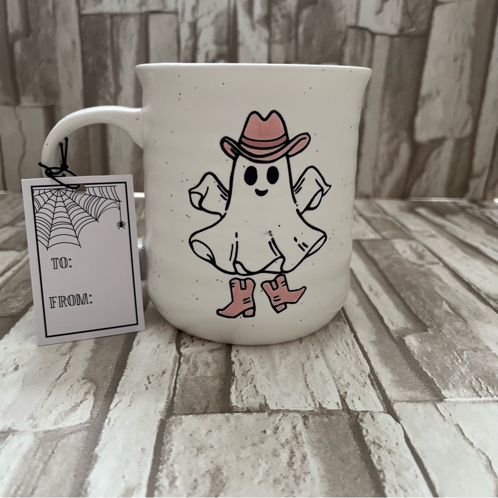 Cobwebs and Cauldrons Pink Ghost Mug Boo Yah!
